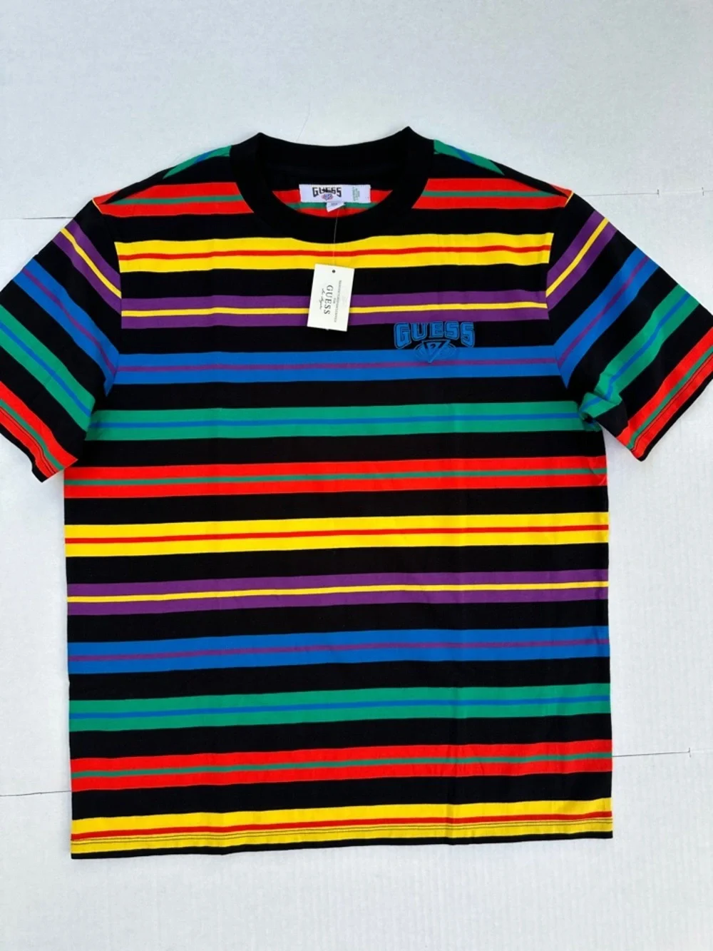 New GUESS Multicolor Striped Short-Sleeve Tee - Picture 2 of 6